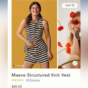 NWT Anthropologie Maeve Structured Knit Vest Black & White Size Small